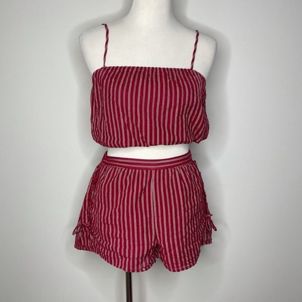 american eagle red striped set